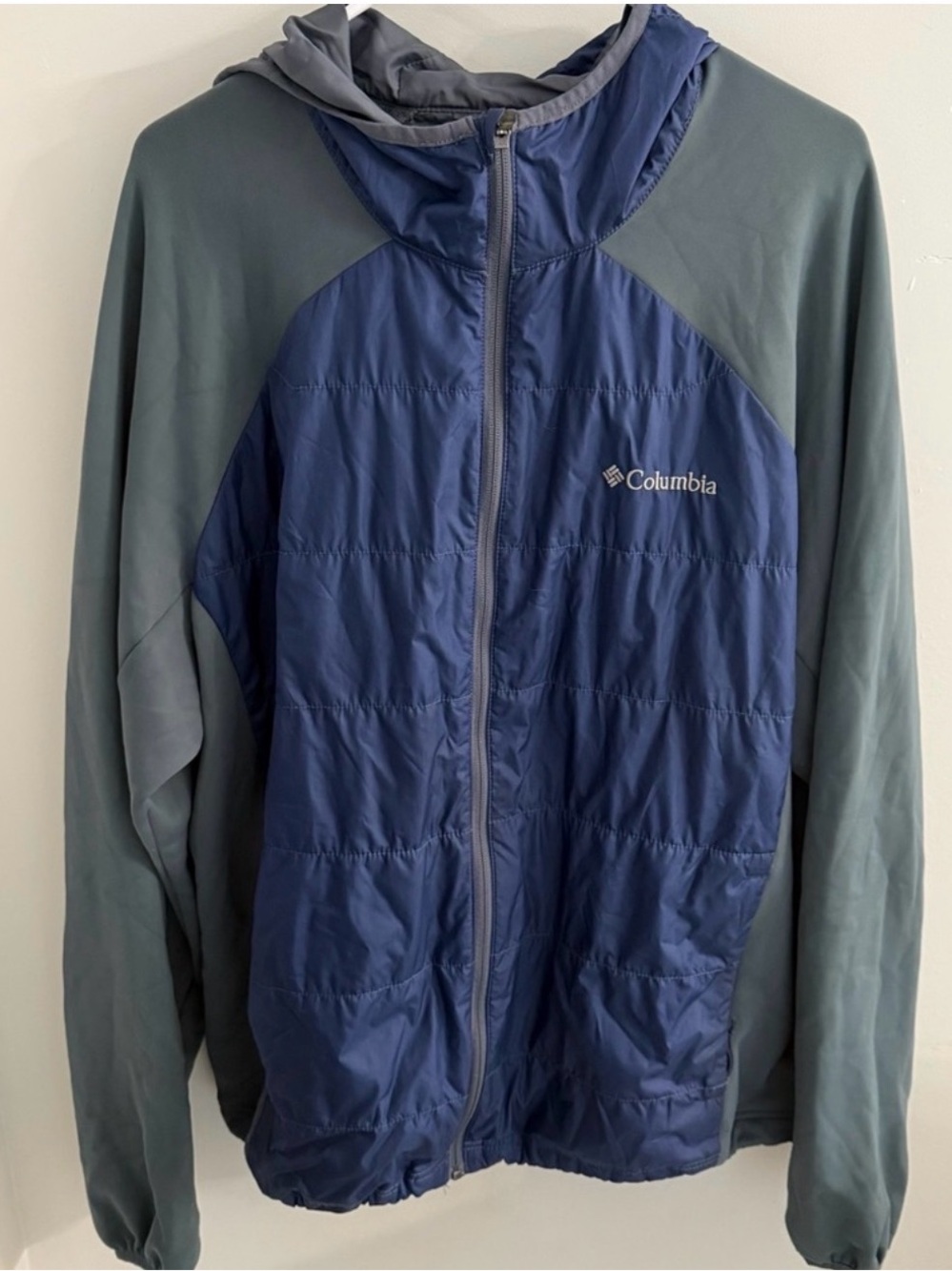 Men’s Columbia Key Seeker hybrid jacket blue/gray extra large XL